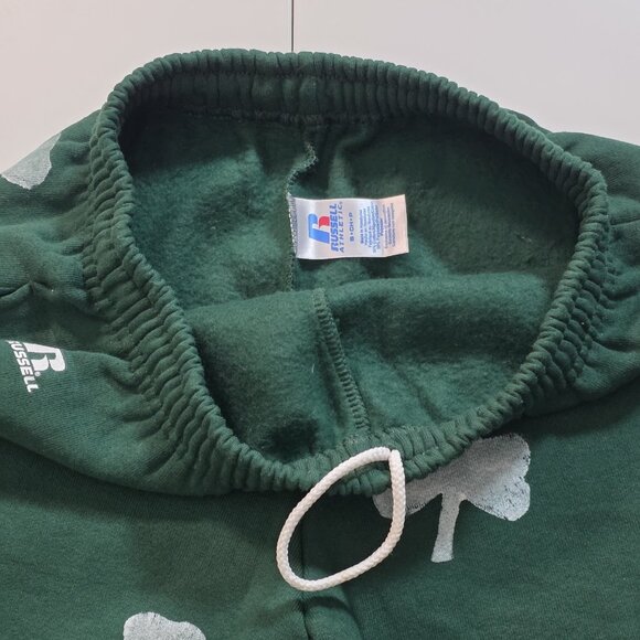 Russel Athletic Shamrock AOP Sweatpants S Green Drawstring Fleece Inside College - Picture 14 of 15